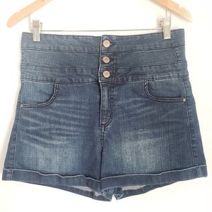 Tinseltown High-Waisted 3-Button Denim Shorts-11